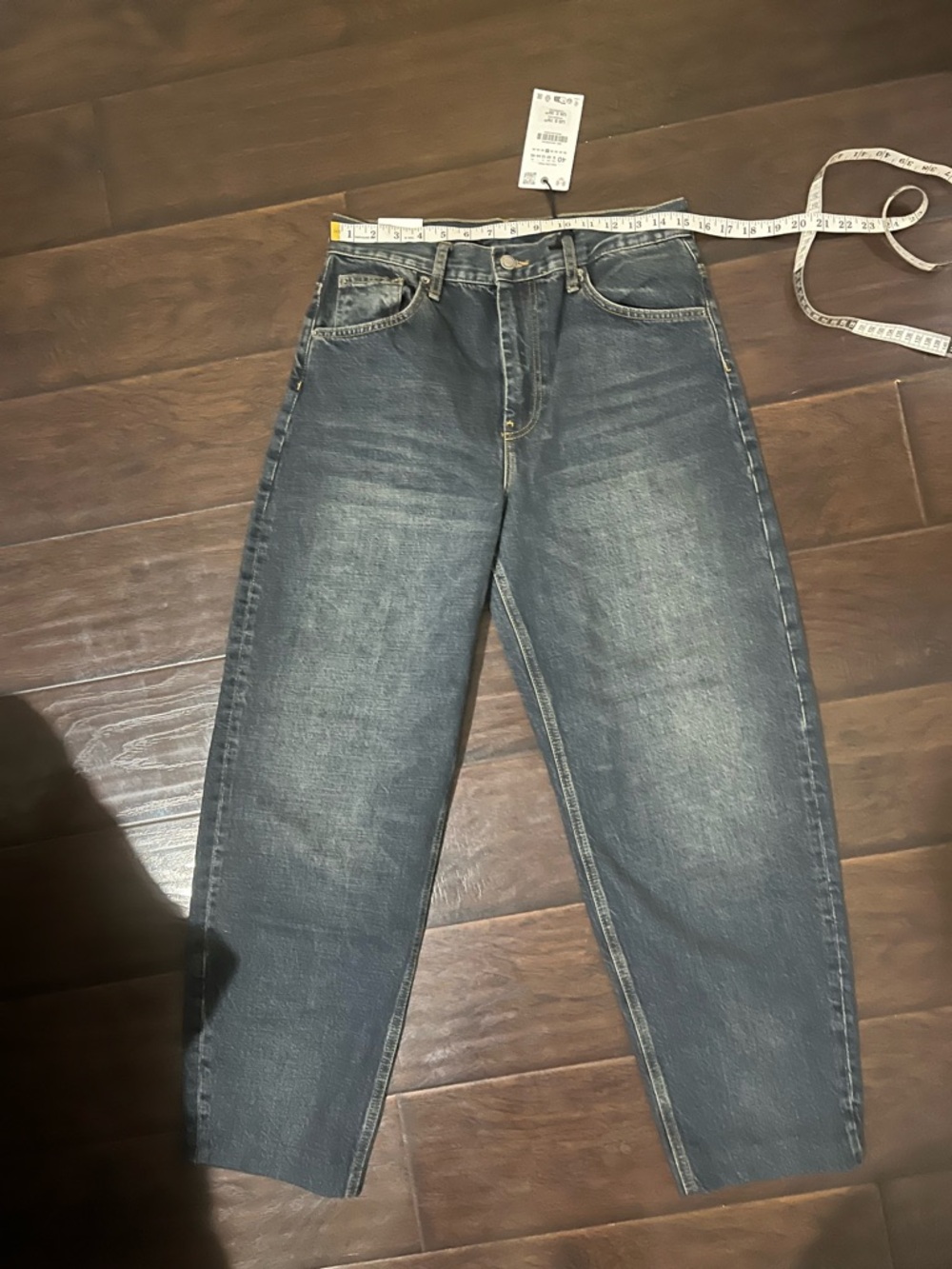 NWTags Zara High-Waist Tapered Jeans - Dark Blue Wash